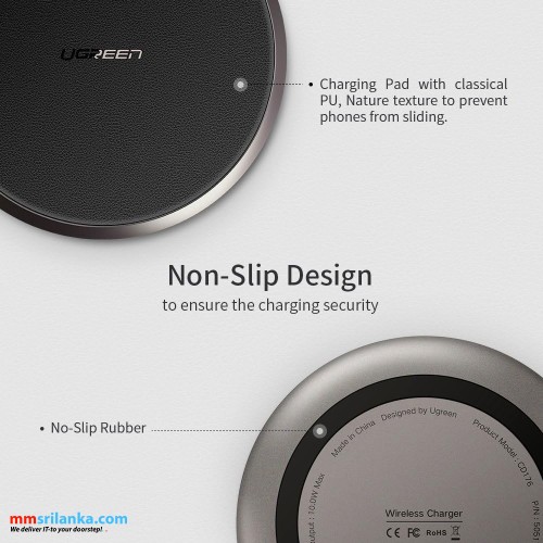 UGREEN Wireless Charger 10W Qi Pad Mat with Anti-Slip Rubber